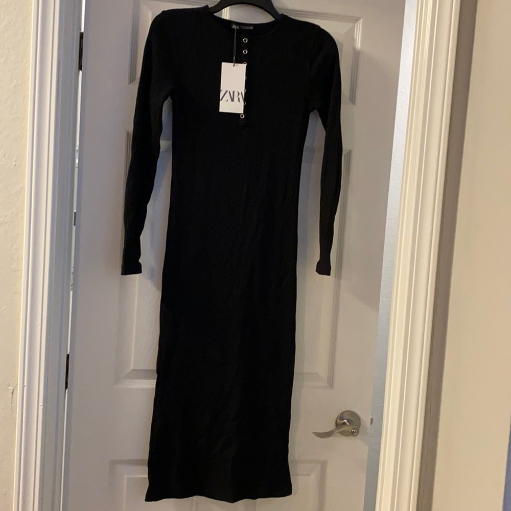 NWT ZARA BLACK LONG SLEEVE MIDI DRESS